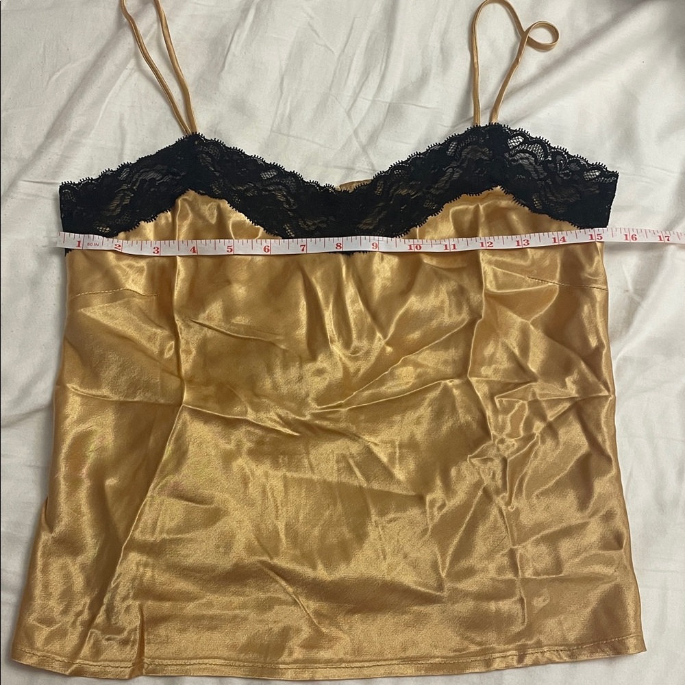 VTG Y2K Glamorous Gold Cami with Black Lace Trim - Picture 3 of 5